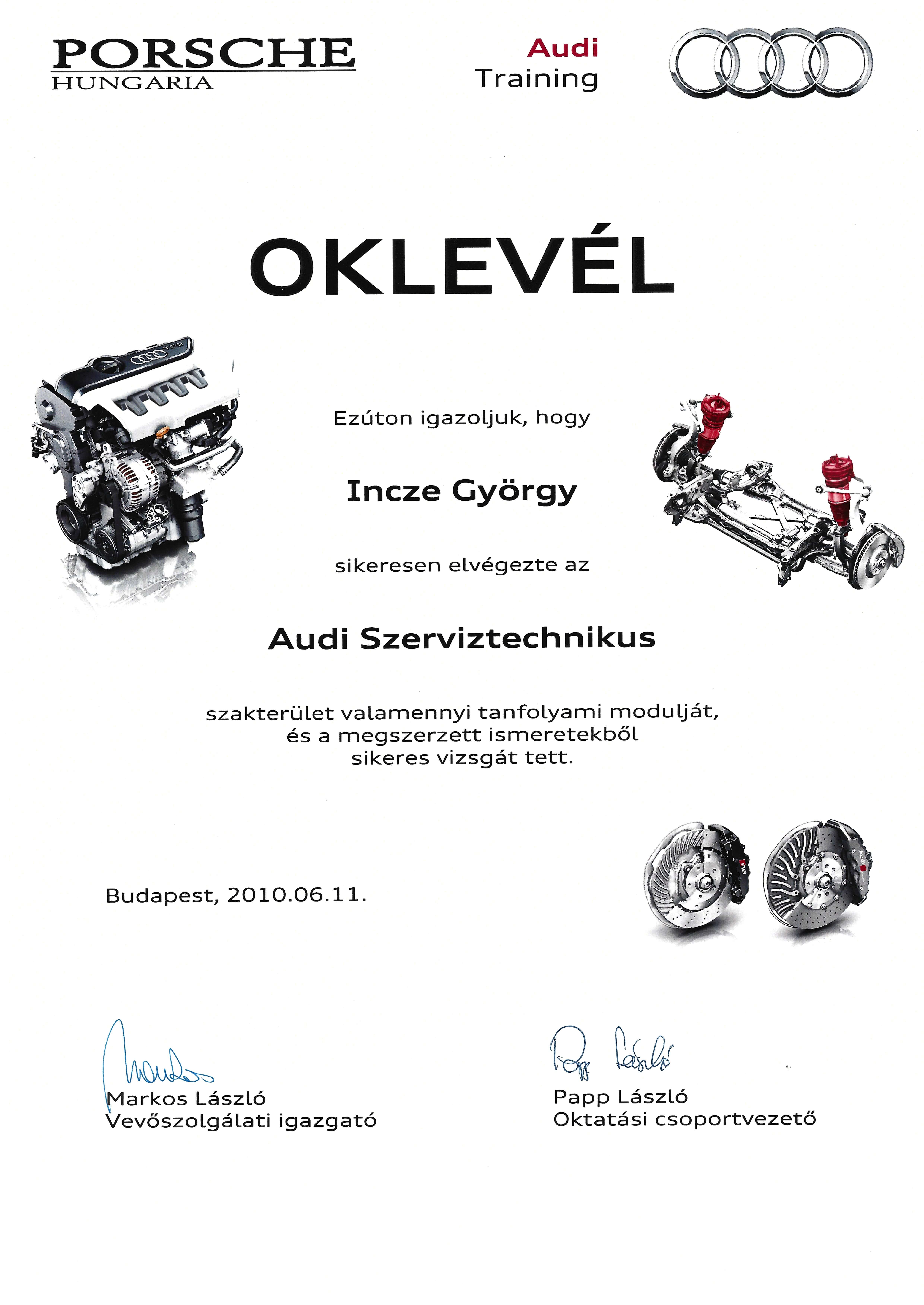 audi szerviztechnikus